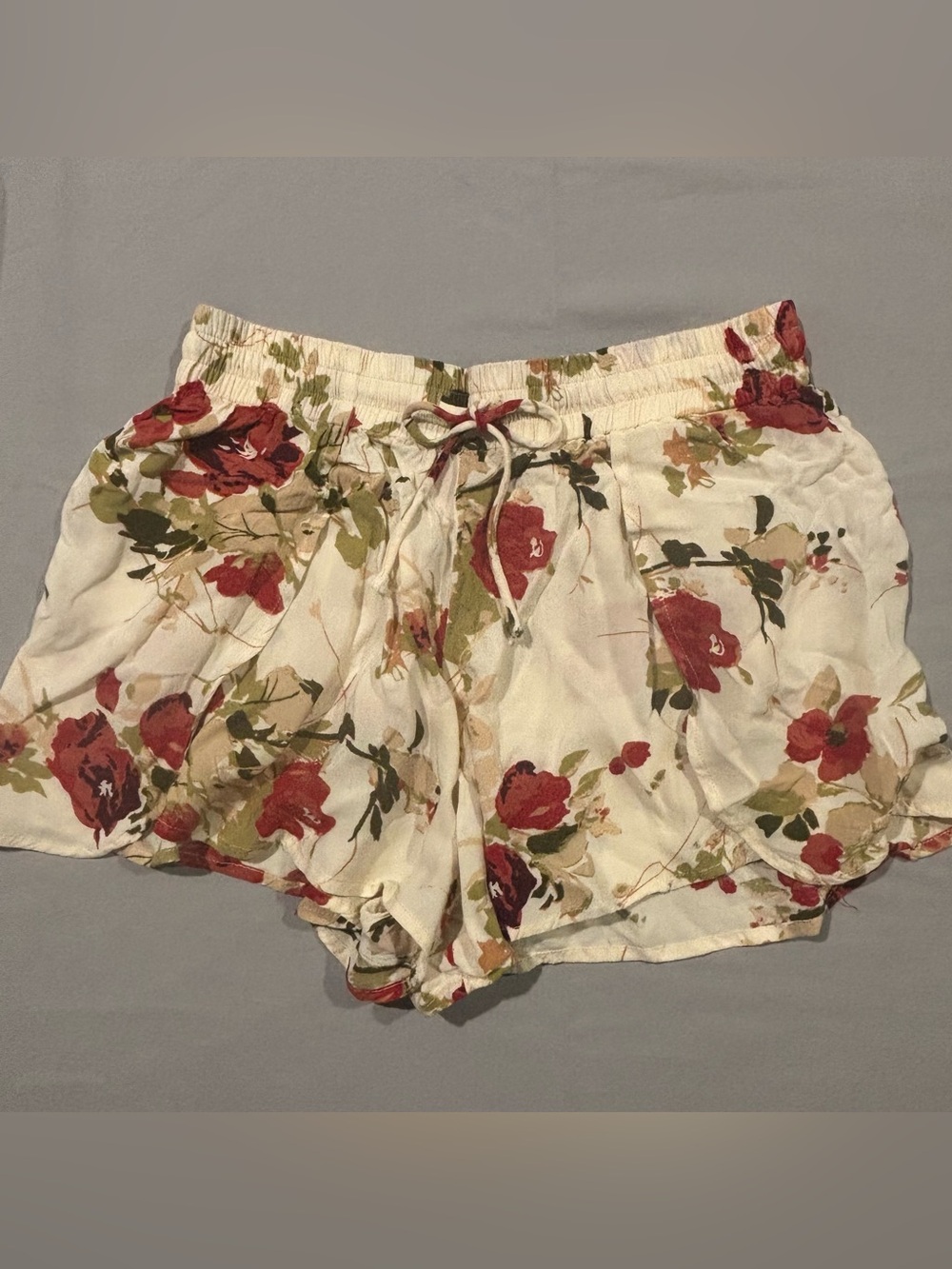 Volcom Cream Floral High-Waist Drawstring Shorts